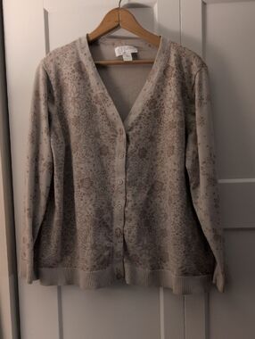 CJ Banks Beige Cream Floral Button-Front Cardigan
